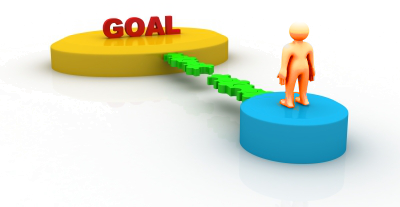 person approaching a goal sign, but the path to get there is broken